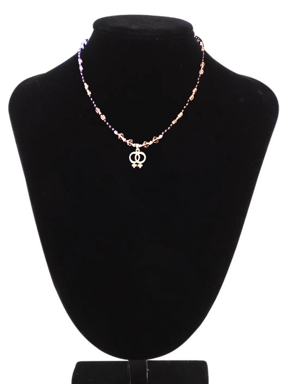 Amethyst and Hematite Feminine Symbol Pendant Hand Beaded Necklace